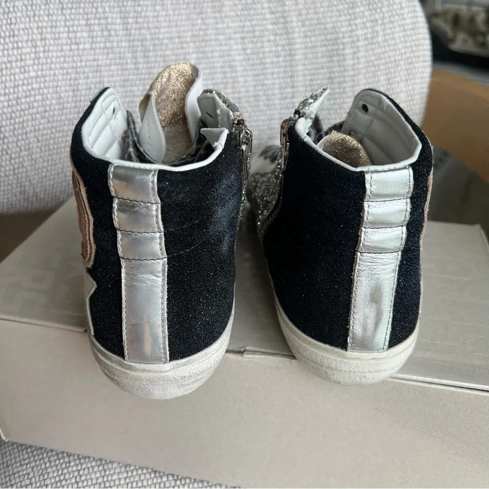 Golden Goose Slide Mid Top Mids Slides Glitter Leather Sneakers NIB